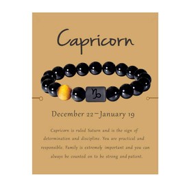 Zodiac Stretch Bracelet Women,8MM Natural Black Onyx Stone Star Sign Jewelry Constellation Horoscope Birth Date Bead Bracelet,Capricorn 8mm