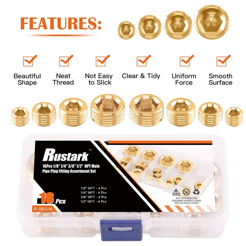 Rustak 6 Pcs 3/4" Brass Pipe Plugs, NPT Brass Pipe