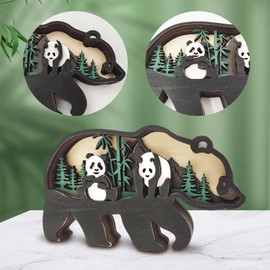 Drawelry 3D Forest Animal Wood Craft Wooden Craft Forest Animals Creative Wooden Statue Christmas Wall Hanging Decoration Craft Retro Wooden Sculpture for Office and Home Decoration (Panda)