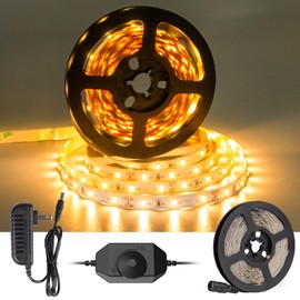 Warm White LED Strip Light, Dimmable 3000K LED Light Strip Warm White, Super Bright LED Tape Light, for Bedroom, Kitchen, Closet, Cabinet, Vanity Mirror, Indoor Only, CT Capetronix(Dimmer Included).