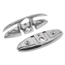 QPURO Premium Stainless Steel Folding Boat Cleats 6 inch - Flip-up Dock Cleat for Boat and Deck - Marine Grade 316 Stainless Steel with Fasteners - (2 Pack)