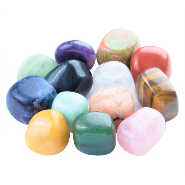Crocon 800+ Carat, 13 Pcs Assorted Crystals Tumble Stones Bulk Set Pocket Crystal Healing Gemstones Tumbled Collection Palm Stone Good Luck Charm Gift Craft Home Decor DIY Size: 20-25 mm