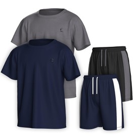 Essenclo Boys Clothing Sets Tagless Loose Athletic Performance Crew Neck T-Shirt and Short Outfits Size 3-16 (4 Piece Set) - Set-3-3-4