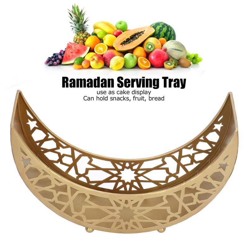 Ramadan Tray Moon Shape Large Capacity 11.8x8.3x3.1in Decorative Iron Serving