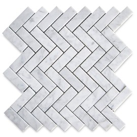 Stone Center Online Carrara White Marble 1x3 Herringbone Mosaic Tile Honed for Kitchen Backsplash Bathroom Flooring Shower Surround Dining Room Entryway Corrido Spa (1 Sheet)