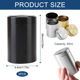 WPNCYK 3 Pcs Aluminum Storage Jars, Portable Small Mini Smell Proof Containers, Airtight Aluminium Metal Smell Proof Jars, Multipurpose Storage for Sugar Spices Coffee Teas Traveling