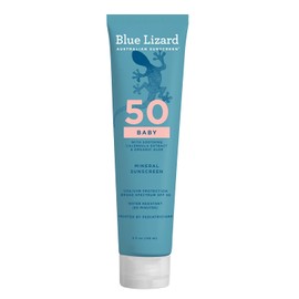 Blue Lizard BABY - Protector solar mineral con óxido de zinc, SPF 50+, resistente al agua, protección UVA/UVB con tecnología Smart Cap, sin fragancia, tubo de 5 onzas