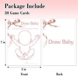 TRKAE Draw Baby - Baby Shower Game Set, 30 Pink Bow Baby Shower Game Cards, Game Cards for Baby Announcement Gender Reveal, Baby Shower Party & Activities Supplies -P20