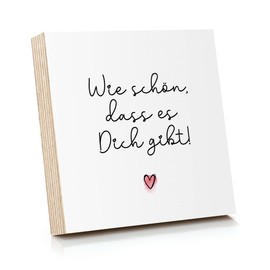 ARTFAVES® Wooden Picture with Saying - "Wie schön, dass es Dich gibt", Decorative Gift for Friendship/Love/Family/Size: 14.8 x 14.8 cm