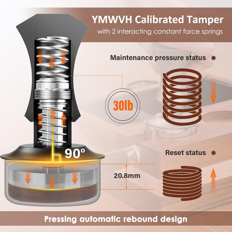 V5 Espresso Tamper, 58.3MM 2 Spring-loaded Calibrated Tamper with Stainless