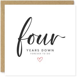 Beau Willows Happy 4th Wedding Anniversary Card - Four Years Down Forever To Go - Funny Anniversary Card For Couple Husband Wife Boyfriend Girlfriend