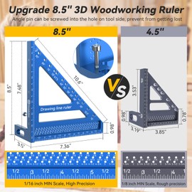 Housolution 8.5Inch 3D 6-in-1 Carpenter Square (1/16" Precision), 0-90° Aluminum Alloy Carpenter Square, Woodworking Protractor Drawing Line, Miter Triangle Ruler High Precision Layout, Blue