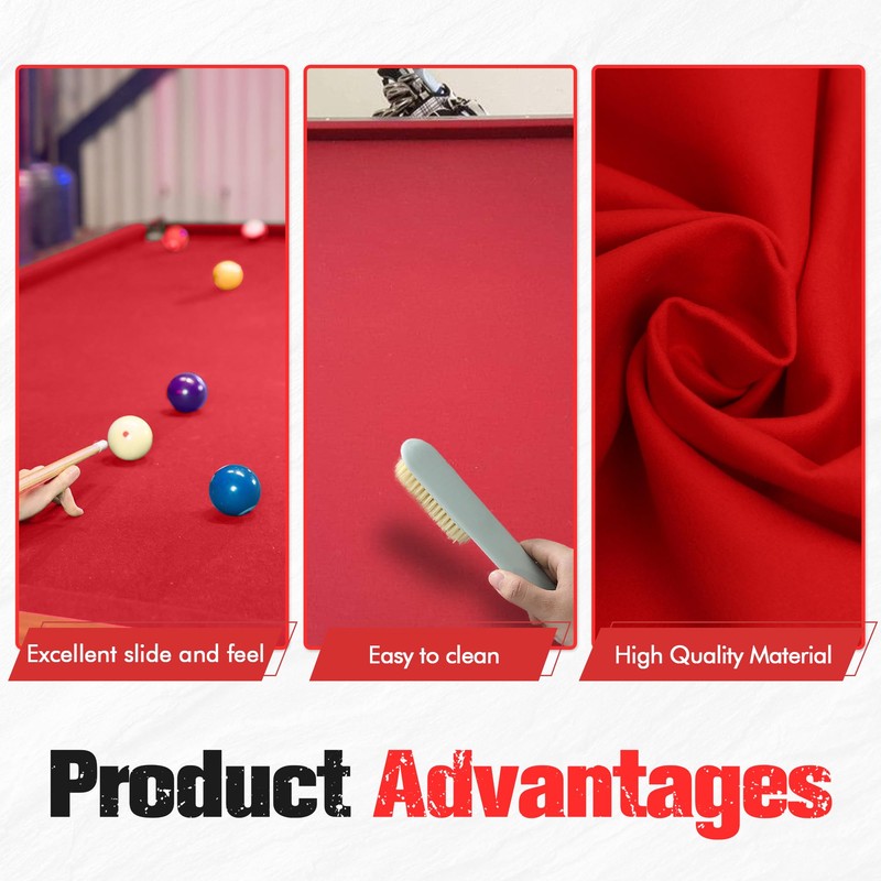 iEsstros 8FT Pool Table Felt Red 8ft Billiard Cloth with