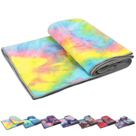 Yoga Towels , Non Slip Hot Yoga Towel Skidless Waffle Texture, 100% Absorbent Odorless Microfiber Yoga Blanket, Standard Sized 24 x72 in Mat Towel,for Hot Yoga, Bikram, Pilates (Pink & Blue & Yellow)1