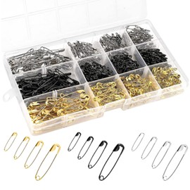 Shoyisenka 600-piece high-Quality and Safe pin Set -4 Sizes (Small to Large) Suitable for Sewing/handicrafts/DIY- Gold, Black, Silver Metal pins