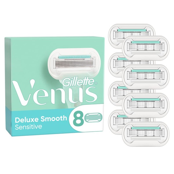 Gillette Venus Deluxe Smooth Sensitive Razor Blades for Women, 8 Replacement Blades for Women's Razor with 5 Blade