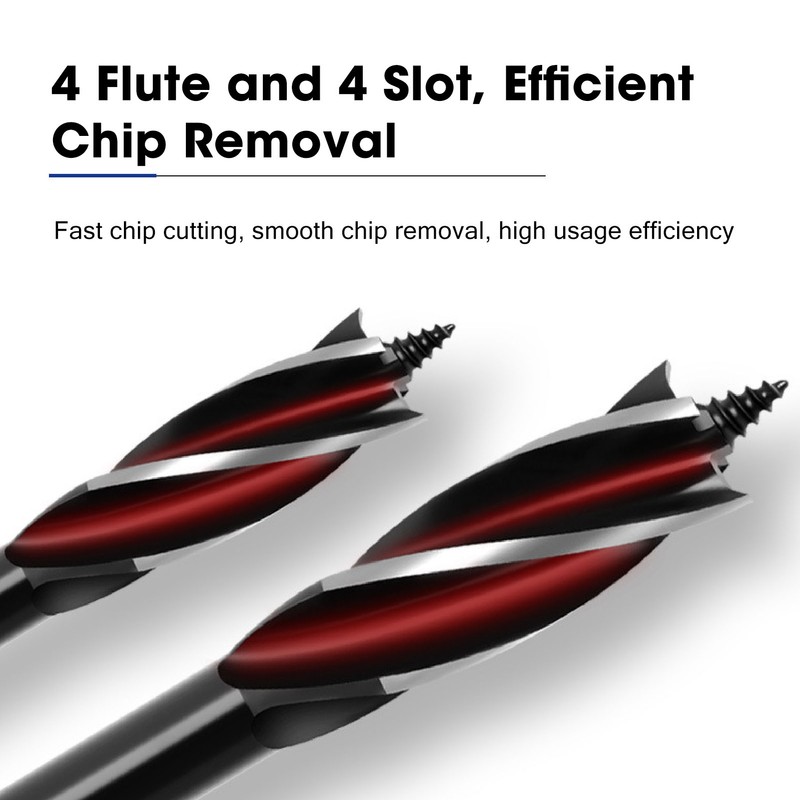 4 Pcs Wood Auger Bit 4 Flute Detachable Hex Shank