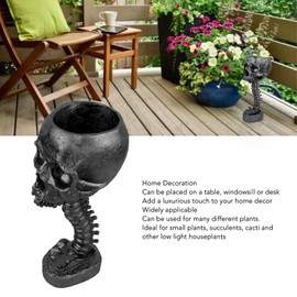 Skull Planter Spine Stand Set Innovative Exquisite Decorative Hand Painted Resin Skeleton Flower Pot for Home Garden (Black)