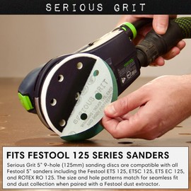 Serious Grit - 5-Inch 9-Hole 1000 Grit Sanding Discs - Heavy-Duty Hook & Loop Film Discs - Sandpaper for Random Orbital Sanders - 50 Pack Box