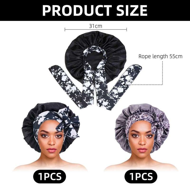 Pack of 2 Hair Care Caps for Women, Satin Sleep