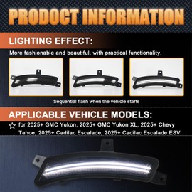 LED Front Fender LED Side Marker Lights Kit for 2025 2026+ GMC Yukon XL,2025-2026+ Chevy Tahoe Suburban/for 2025+ Cadilac Escalade ESV, Smoked Lens Side Bumper Marker Lamps,2pcs (White)