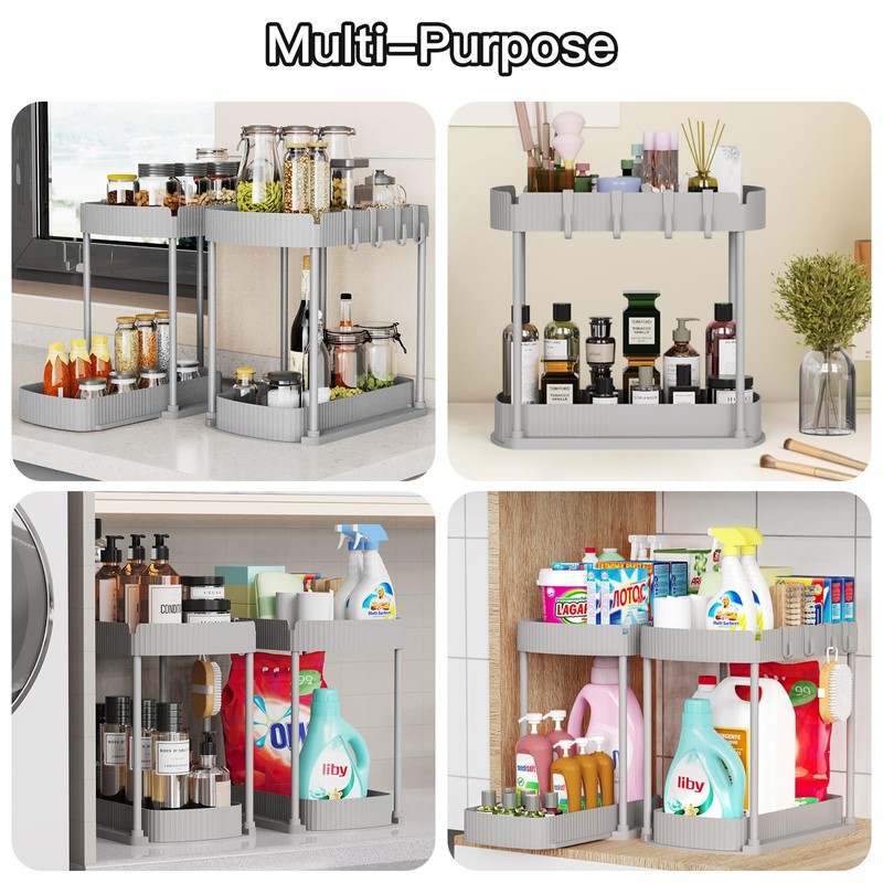 Ukeetap 2 Pack Multi-Purpose Pull-Out Storage Organizers, Under Sink Organizers
