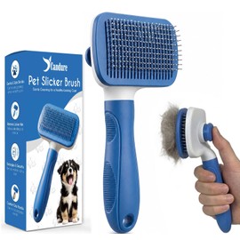 Candure Cat and Dog Brush for Grooming, Self Cleaning Slicker Brush, Deshedding Tool for Dogs and Cats, Cat Brush for Short Haired Cats, Pet Grooming Comb Removes Knots and Tangled Hair (Sky Blue)