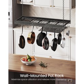 CHOEZON Hanging Pot Rack, 35.4" L x 13" W Ceiling Pot Hanger, Industrial Style Pot Rack, Wall Mounted Pot Hanger for Kitchen, Pot and Pan Hanging Rack, with Hooks, Charcoal Black and Black TPR12BCC1