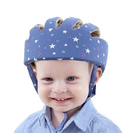 Baby Adjustable Helmet, Kid Soft Cushion Harnesses Cap, Toddler Infant Hat When Learning to Crawl Walk Play (Star Blue)
