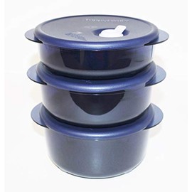 Tupperware Vent 'N Serve Set of 3 Rounds - Microwave and Freezer Safe Containers in Indigo Blue