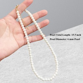 Generic Pearl Necklace for Women, 4/6mm White Imitation Pearl Necklace, Round Faux Glass Pearl Necklace, Pearl Choker Necklace, Elegant Wedding Parties Necklace for Gift