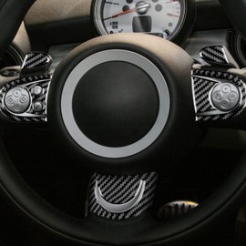 KUNGKIC Carbon Fiber Steering Wheel Button Cover Sticker Interior Trim for Mini Cooper Clubman R55 R56 R57 Accessories (Black)