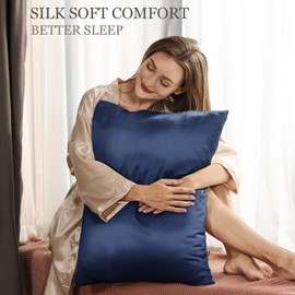Adubor Silk Pillowcase for Hair and Skin with Hidden Zipper, Both Side 23 Momme Silk,900 Thread Count (50x75CM, Navy Blue, 1pc)