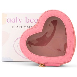 Aaly Beauty Heart Makeup Bag – Beautiful Pink Heart Shaped Cosmetic Organizer with Clear Cover – Fits Daily Essential Skincare, Makeup and Brushes