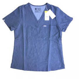 FIGS NWT Figs Catarina Women Medium Scrub Top Heather Denim Gray 1 Pocket PO #1327