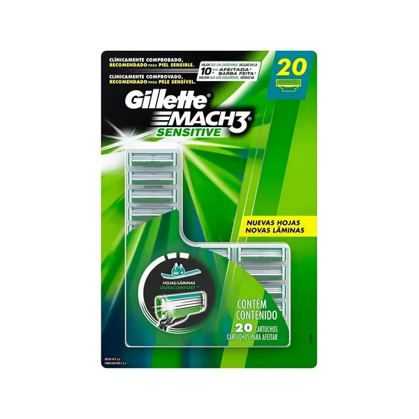 🪒 Gillette Mach3 Sensitive - Pack 20 Cartuchos Recargables |