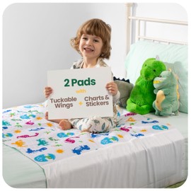 IMPROVIA® Toddler Bed Wetting Pad – 2 Pack 34x36 Waterproof Mattress Protector with Tuckable Wings – Ultra Absorbent, Non-Slip Washable Underpad for Kids & Potty Training – Dino Design (Dino)
