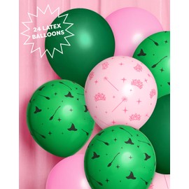 xo, Fetti Pink + Green Witch Latex Balloons - 24 pk, 12" | Birthday Decorations, Kids Wizard Decor, Bachelorette Supplies, Girls Party Favor