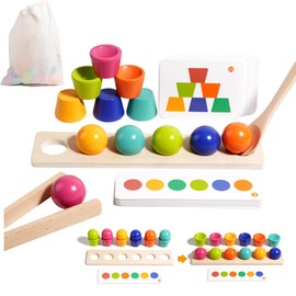 3-in-1 Montessori Education Toy, Educational Toy, For 3 and 4 and 5 Years, Early Development, Color Matching, Fingertip Training, Tongs, Spoon Practice, Cup Balance, Total 80 Challenges, Concentration, Increases Observation. Bajoy Shape-Matching, Large B