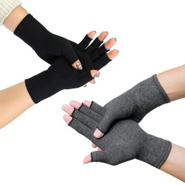 2 Pcs Arthritis Gloves,Open Fingertip Compression Gloves, Unisex Fingerless,Applicable To Relieve Arthritis Pain And Swelling, Warmth, Increase Bad Blood Circulation（Black and Grey）