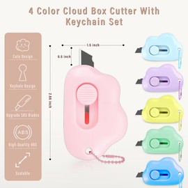 Keacc Cloud Shaped Retractable Box Cutter Set - 6 Pack with Key Rings,Stainless Steel Blade,Safe & Portable Letter Opener for Envelopes,Package,Mail,DIY,Paper Cutter for Home,Office,Outdoor(6 Coulor)