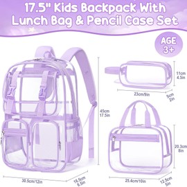 Fimibuke Clear Backpack for Girls - 3 PCS Heavy Duty Kids Clear Bags Schoolbag Large Transparent PVC Bookbag with Lunch Box Pencil Case Set for Travel School Concert Stadium Events Backpacks