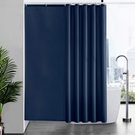 Furlinic Shower Curtain 78x78 Polyester Bath Navy Blue Water Resistant Curtains Anti Mould 200cm Drop Weighted and Extra Wide for Bathtub in Wet Room Bathroom.