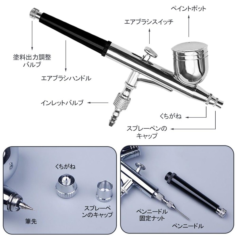 BTtime Airbrush, Gravity Type, Double Action, Airbrush, Integrated Airbrush Cup,