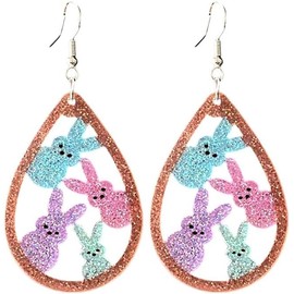 Acrylic Earrings Cute Bunny Egg Rabbit Colorful Flower Animal Dangle Spring Earrings for Women (Style1, One size)