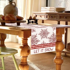 ZCHOMI Christmas Red Snowflakes Table Runner 13x72 Inch Let It Snow Winter Kitchen Dinning Table Decoration for Home Party Decor