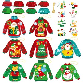 32 Sets Christmas DIY Art Craft Kits Christmas Ugly Sweaters Ornaments Art Sets Christmas Winter Stickers Arts and Crafts Bulk for Kids Snow Holiday Xmas Theme Classroom Activities Party Decorations
