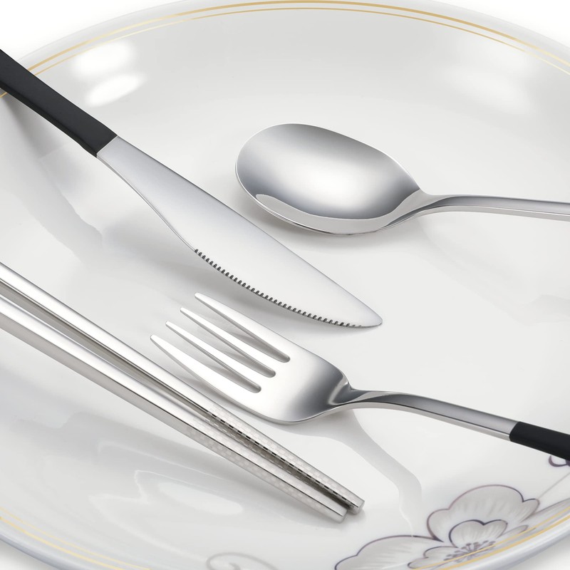 INKULEER Travel cutlery set, 18/8 stainless steel cutlery, Reusable utensils
