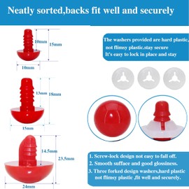 BESTCYC 1Box(80pcs) Red Plastic Safety Eyes,3Different Size Threaded Design Craft Eyes with Washers for DIY Making and Repair Making of Amigurumi Stuffed Animal,Doll,Toy, Crochet, Supplies