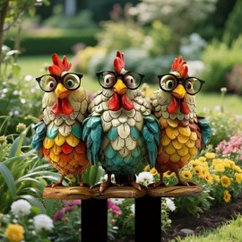 Gihioue Outdoor Chicken Garden Ornaments, Cartoon Rooster Garden Stakes, Hen Animal Stakes Spring Summer Home Decor, Farmhouse Path Lawn Chicken Rooster Stakes, for Women Girls